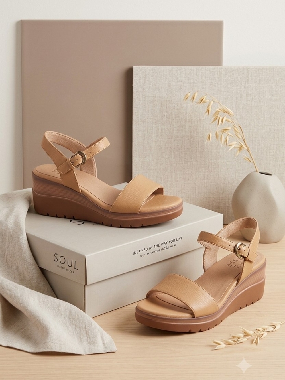 SOUL Naturalizer Beige Tan Platform Wedge Sandals